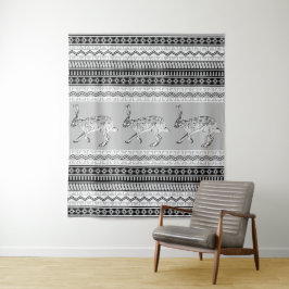 南西ジャックラビット白黒グレイ幾何学模様 タペストリー