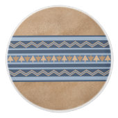 南西スタイルブルーと茶色のジオメトリック縁ど セラミックノブ (正面)