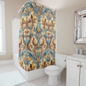 南西スタイル対称モチーフタンターコイズ シャワーカーテン (インサイチュ)