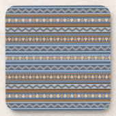 南西スタイル青と茶色の幾何学的パターン コースター (正面)