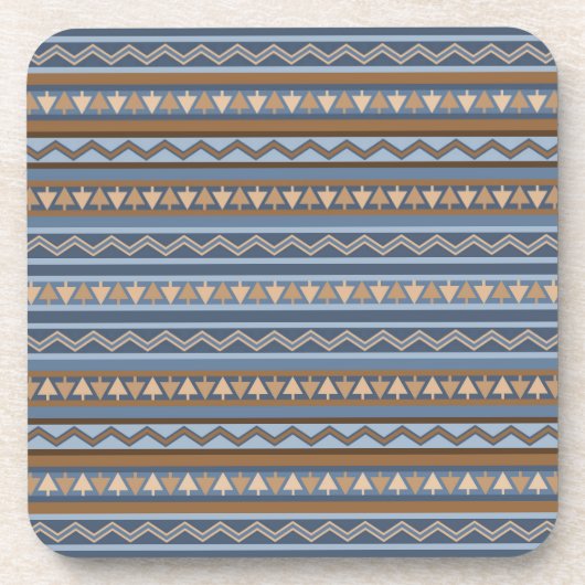 南西スタイル青と茶色の幾何学的パターン コースター (正面)