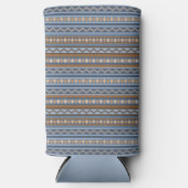 南西スタイル青と茶色の幾何学的パターン スリム缶クーラー (正面)