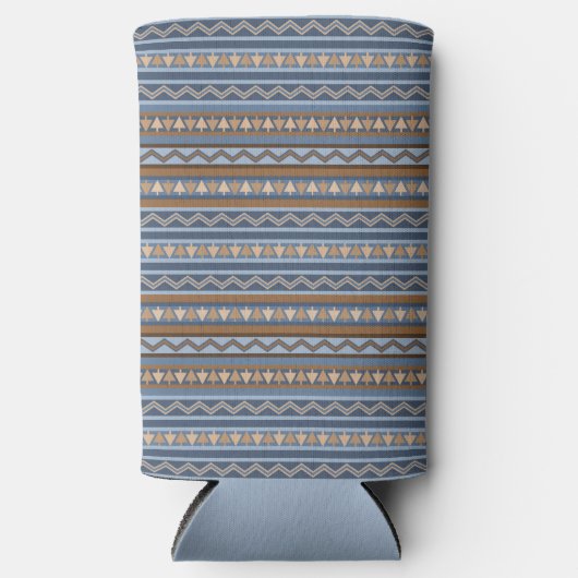 南西スタイル青と茶色の幾何学的パターン スリム缶クーラー (正面)