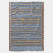 南西スタイル青と茶色の幾何学的パターン スローブランケット (正面縦)