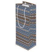 南西スタイル青と茶色の幾何学的パターン ワインギフトバッグ (裏面アングル)