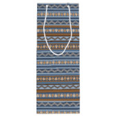 南西スタイル青と茶色の幾何学的パターン ワインギフトバッグ (裏面)