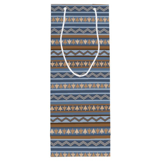 南西スタイル青と茶色の幾何学的パターン ワインギフトバッグ (裏面)