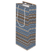 南西スタイル青と茶色の幾何学的パターン ワインギフトバッグ (正面アングル)