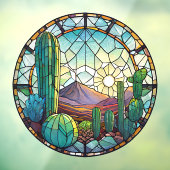 南西ステンドグラス砂漠サボテンの風景 ウィンドウサイン (シート3)