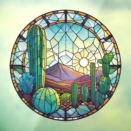 南西ステンドグラス砂漠サボテンの風景 ウィンドウサイン (シート3)