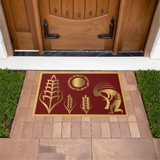 南西スプリングタイム金ゴールドココペリラグ ドアマット (室外)