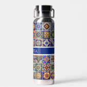 南西タイルデザインの個人用名カラフル ウォーターボトル (背面)