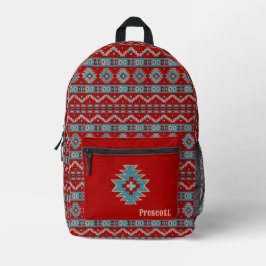 南西ターコイズと赤幾何学模様 プリントバックパック