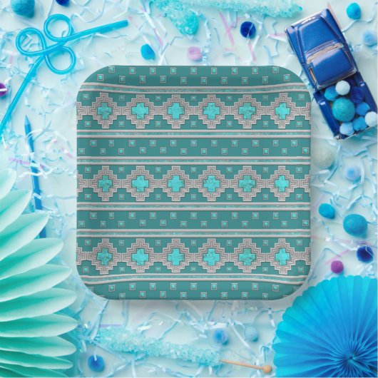 南西ターコイズストーンジオメトリックプリント ペーパープレート (パーティー)