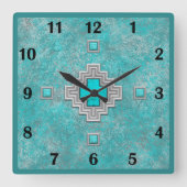 南西ターコイズ石の幾何学基礎番号 スクエア壁時計 (正面)