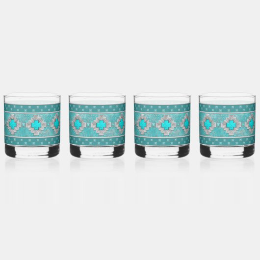 南西ターコイズ石の幾何学的パターン ウイスキーグラス (裏面)