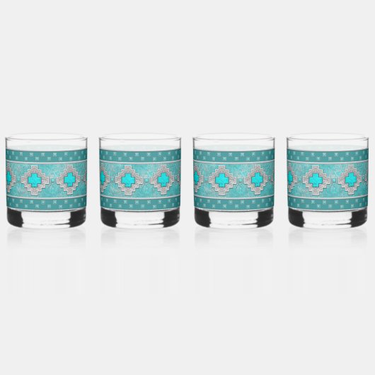 南西ターコイズ石の幾何学的パターン ウイスキーグラス (正面)