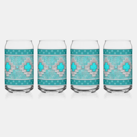 南西ターコイズ石の幾何学的パターン ガラス缶 (左)