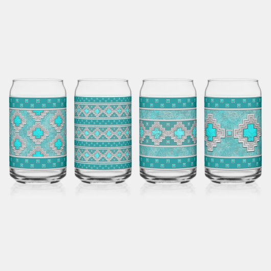 南西ターコイズ石の幾何集合 ガラス缶 (正面)