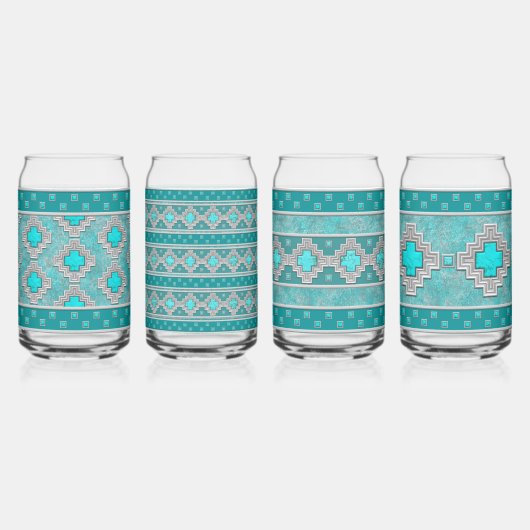 南西ターコイズ石の幾何集合 ガラス缶 (左)