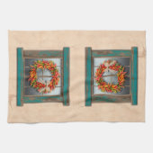 南西チリリースオン素朴ブルーウッドウィンドウ キッチンタオル (横)