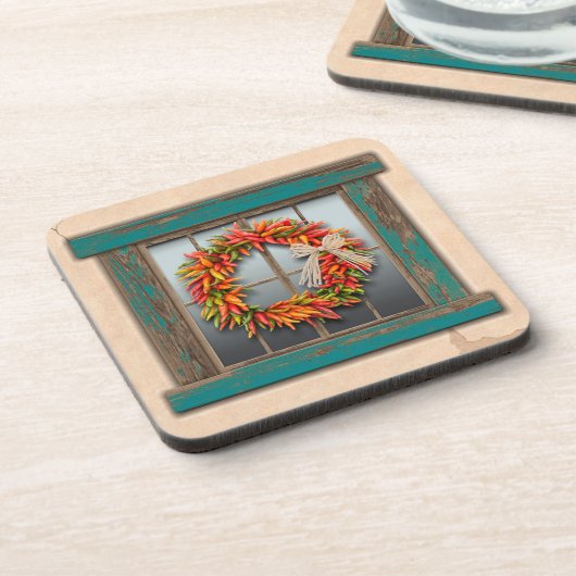 南西チリリースオン素朴ブルーウッドウィンドウ コースター (左側)