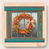 南西チリリースオン素朴ブルーウッドウィンドウ コースター (正面)