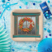 南西チリリースオン素朴ブルーウッドウィンドウ ペーパープレート (パーティー)