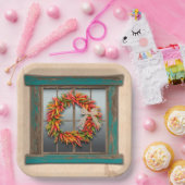 南西チリリースオン素朴ブルーウッドウィンドウ ペーパープレート (パーティー)