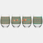 南西ティール（緑がかった色）銅ジャベリーナスと幾何学的セット ステムなしワイングラス (裏面)