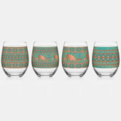 南西ティール（緑がかった色）銅ジャベリーナスと幾何学的セット ステムなしワイングラス (右)