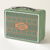南西ティール（緑がかった色）銅幾何学的プリント パーソナライズされた メタルランチボックス (裏面)