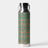 南西ティール(緑がかった色)銅色の幾何学的パターン ウォーターボトル (正面)