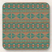 南西ティール(緑がかった色)銅色の幾何学的パターン コースター (正面)