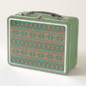 南西ティール(緑がかった色)銅色の幾何学的パターン メタルランチボックス (正面)