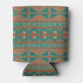 南西ティール（緑がかった色）銅色の幾何学的パターン 缶クーラー (正面)