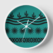 南西デザインのティール(緑がかった色)および黒い柱時計 壁時計 (正面)