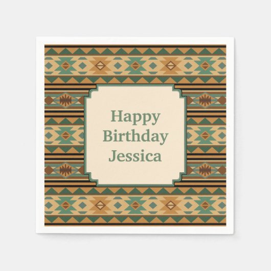 南西デザイングリーンブラウンパーソナライズされた スタンダードカクテルナプキン (正面)