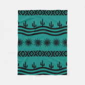 南西デザインティール(緑がかった色)とブラックフリースブランケット フリースブランケット (正面)
