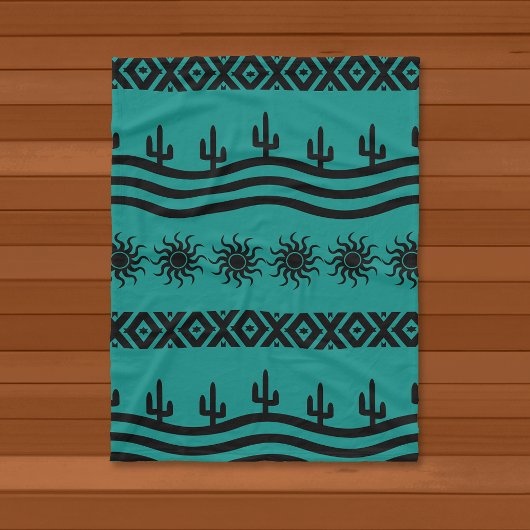 南西デザインティール(緑がかった色)とブラックフリースブランケット フリースブランケット