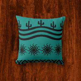 南西デザインティール（緑がかった色）パターン クッション
