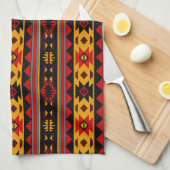 南西デザインレッド黒金ゴールド部族模様 キッチンタオル (四つ折り)