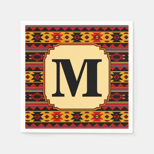 南西デザインレッド黒金ゴールド部族模様 スタンダードカクテルナプキン (正面)