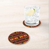 南西デザインレッド黒金ゴールド部族模様 ラウンドペーパーコースター (インサイチュ)