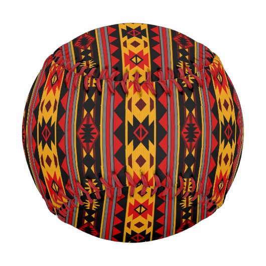 南西デザインレッド黒金ゴールド部族模様 野球ボール (裏面)