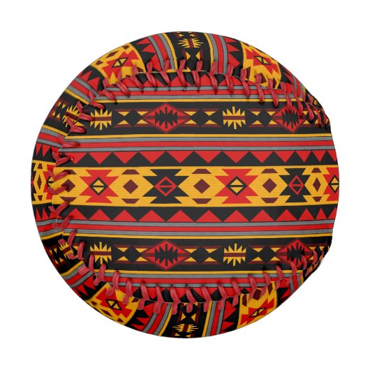 南西デザインレッド黒金ゴールド部族模様 野球ボール (正面左)