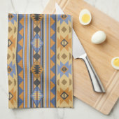 南西デザイン金ゴールドブルーグレートバルパターン キッチンタオル (四つ折り)
