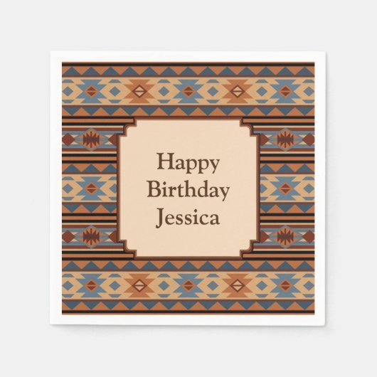南西デザインAdobe灰色の茶色の部族パターン スタンダードカクテルナプキン (正面)