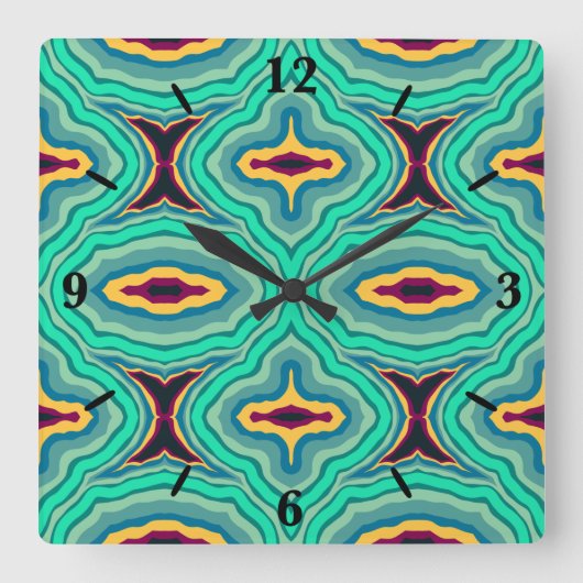 南西トロピカルボホシックゲーデパターンアート スクエア壁時計 (正面)