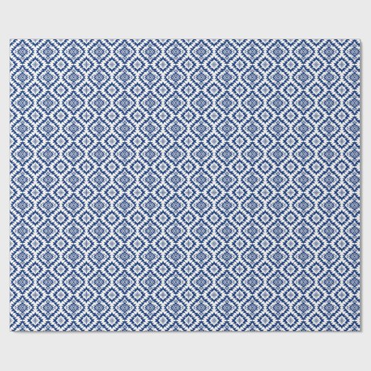 南西ナバホ青 – 白エスニック幾何学模様 ラッピングペーパー (フラット)